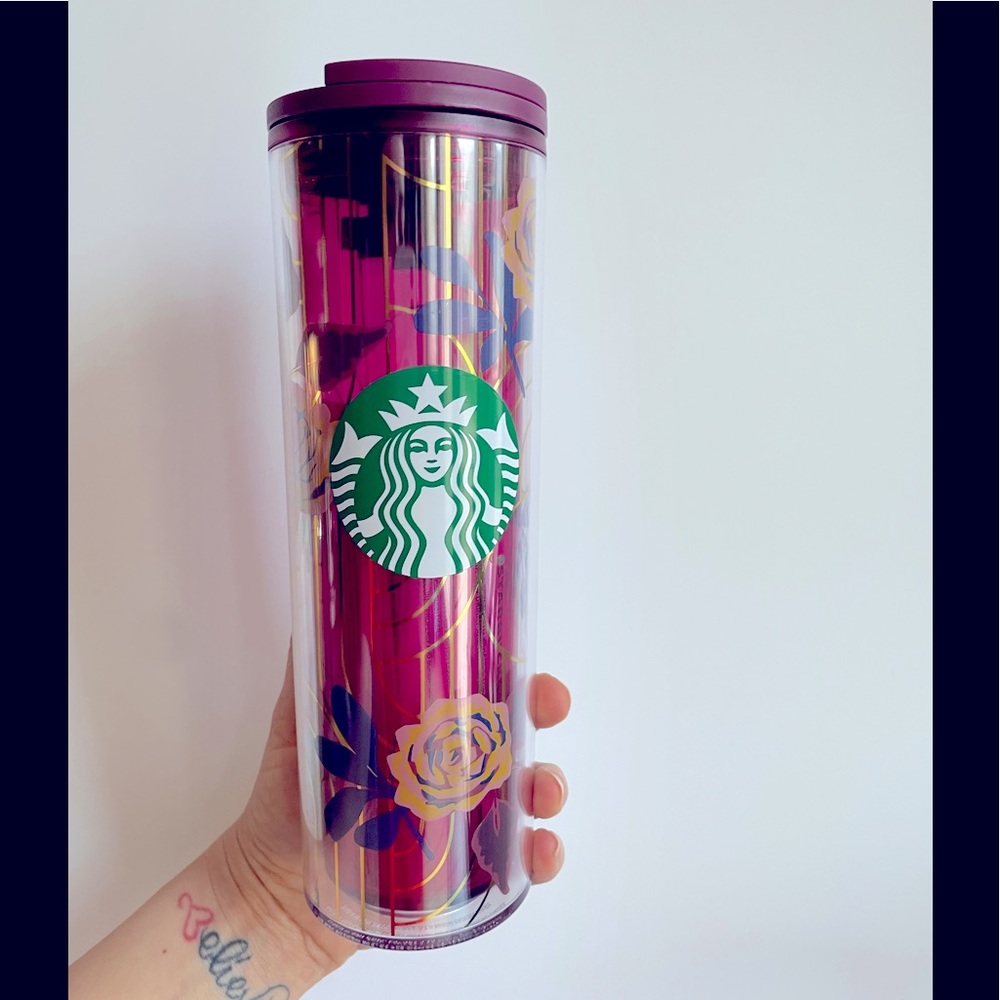 Pink Rose Blue Plum Gold Floral Tumbler